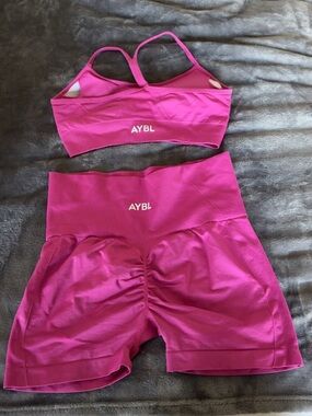 AYBL Hot Pink Seamless Sports Bra & High-Waist Shorts Set